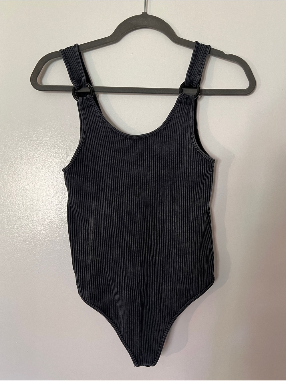 Llollo Black Ribbed Ring Strap Bodysuit Size M/L